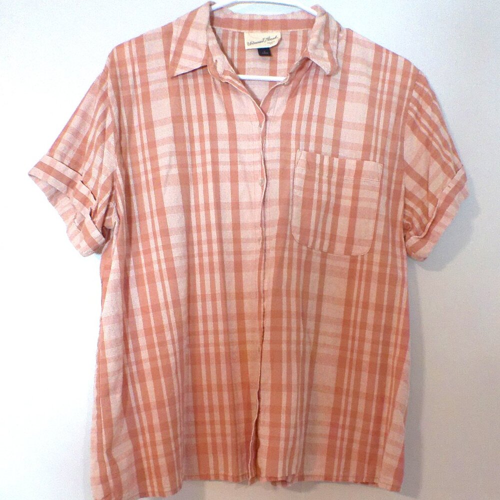 Universal Thread Peach Plaid Short Sleeve Button Front Shirt –  Small #1486